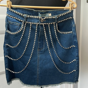 Embellished Dark Blue Denim Mini Skirt